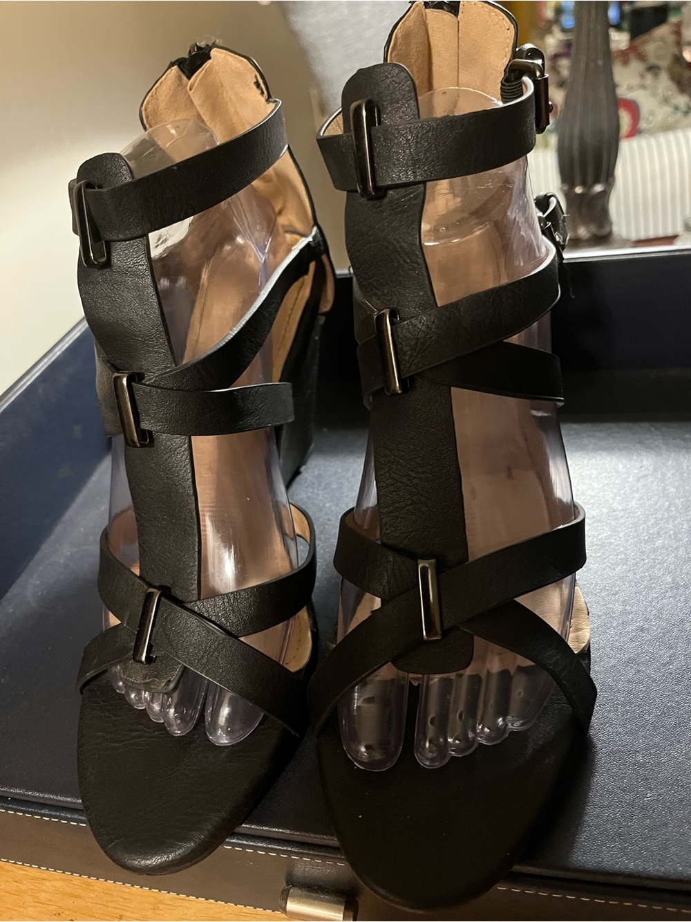 Nature Breeze Black Strappy Gladiator Heels